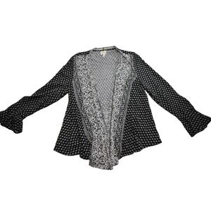 Fig‎ and Flower Kimono Cardigan Open Front Black White Paisley Boho XL